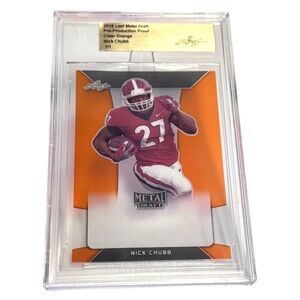 1/1 Rare Nick Chubb 2018 Leaf Metal Draft Pre-Production Proof Clear Orange PAT